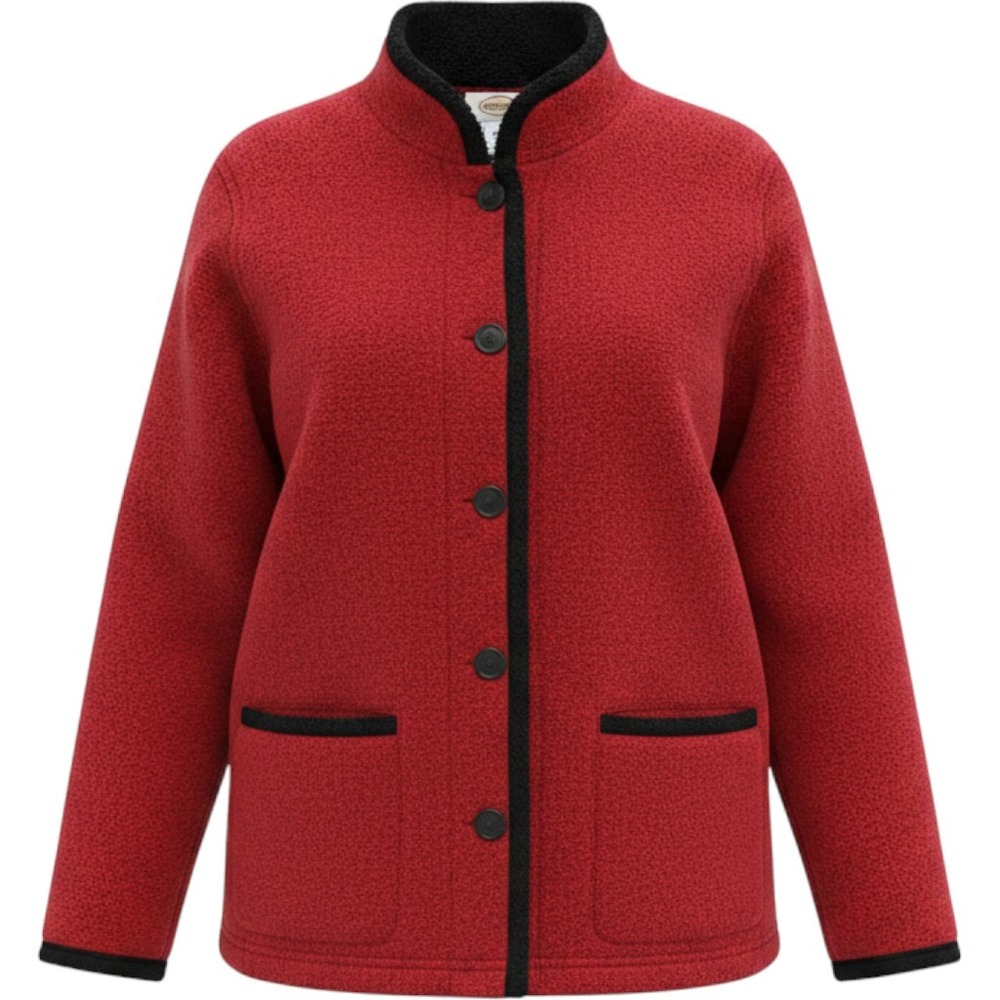 Talbots Fleece Jacket Womens Medium Red Excellent Button Front Sherpa Trim Cozy